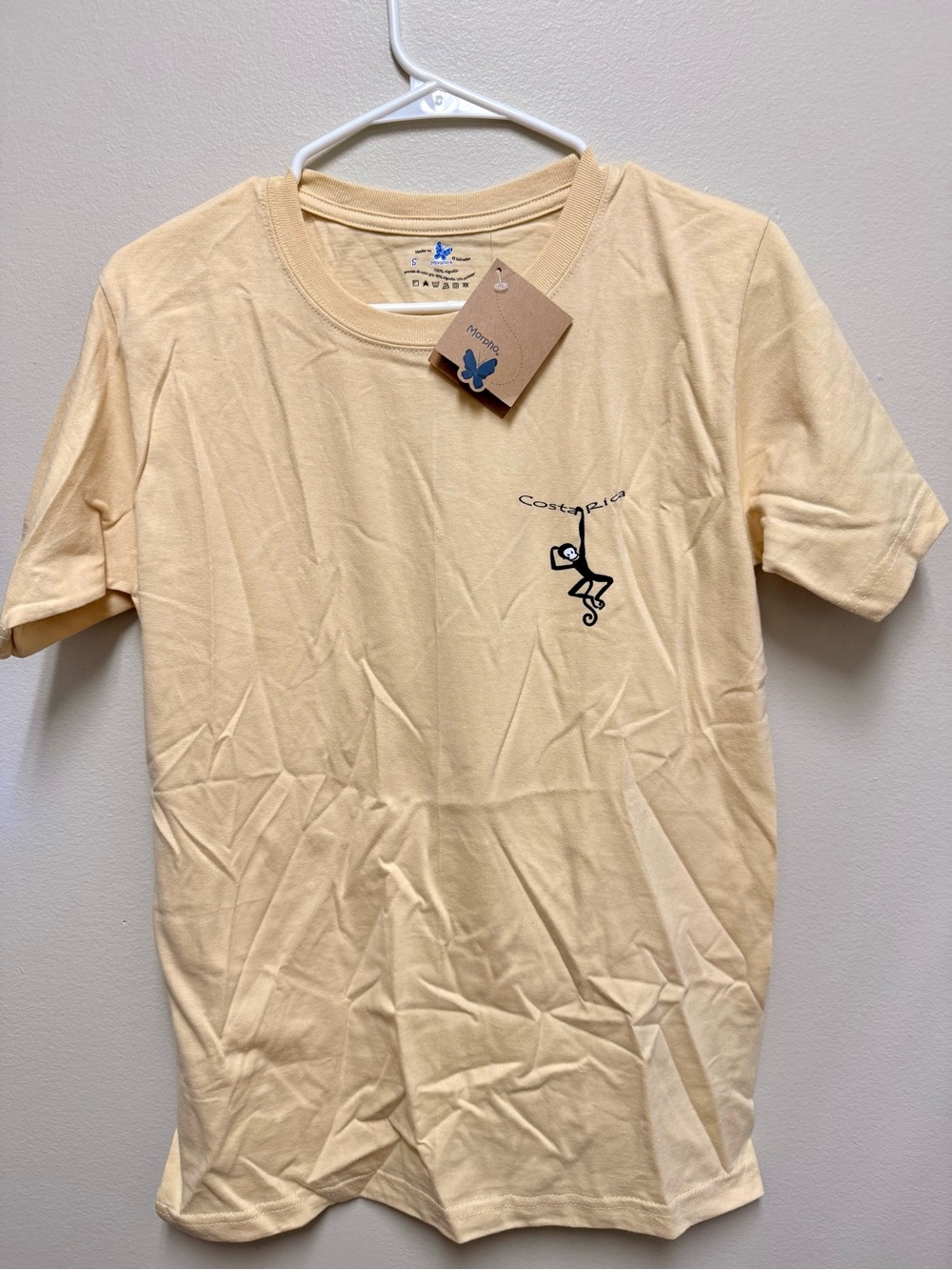 Costa Rica Monkey Graphic Crew Neck T-Shirt - Pale Yellow Women’s Sz Sm NWT